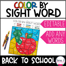 Load image into Gallery viewer, Back to School Coloring Sheets Color by Sight Word Editable Pages