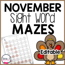 Load image into Gallery viewer, Thanksgiving Turkey Mazes for Sight Word Coloring