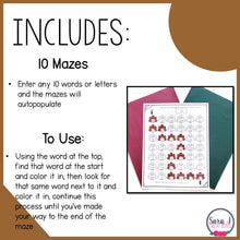 Load image into Gallery viewer, Thanksgiving Turkey Mazes for Sight Word Coloring