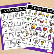 Load image into Gallery viewer, Catholic Seven Sacraments Bingo Cards Catholic Religion Vocabulary Games