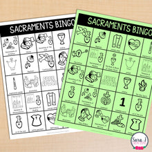 Load image into Gallery viewer, Catholic Seven Sacraments Bingo Cards Catholic Religion Vocabulary Games