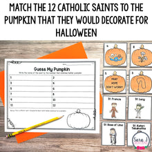 Load image into Gallery viewer, Catholic Halloween Saint Pumpkin Matching Activity