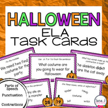 Load image into Gallery viewer, Halloween ELA Task Cards - Parts of Speech, Punctuation, Contractions