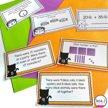 Load image into Gallery viewer, Halloween Math Task Cards - Time, Place Value, Story Problems