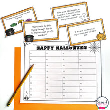 Load image into Gallery viewer, Halloween Math Task Cards - Time, Place Value, Story Problems