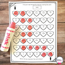 Load image into Gallery viewer, Editable Color by Sight Word Heart Mazes for Valentine's Day