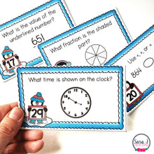 Load image into Gallery viewer, Winter Math Task Cards - Time, Money, Fractions, Place Value