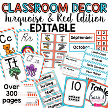 Load image into Gallery viewer, Turquoise Blue and Red Classroom Decor