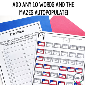 Summer Mazes Editable Sight Word Games for Memorial Day, Flag Day & 4th of July