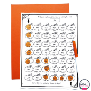 October Pumpkin Editable Fall Maze for Sight Words