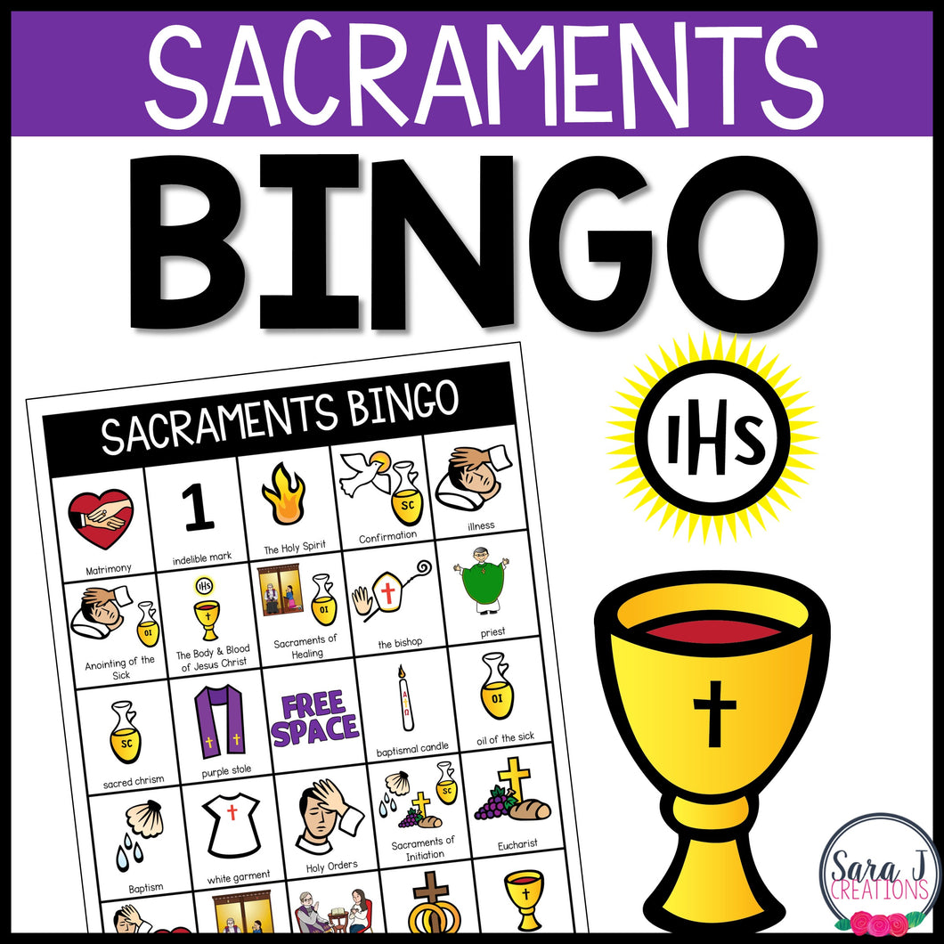 Catholic Seven Sacraments Bingo Cards Catholic Religion Vocabulary Games