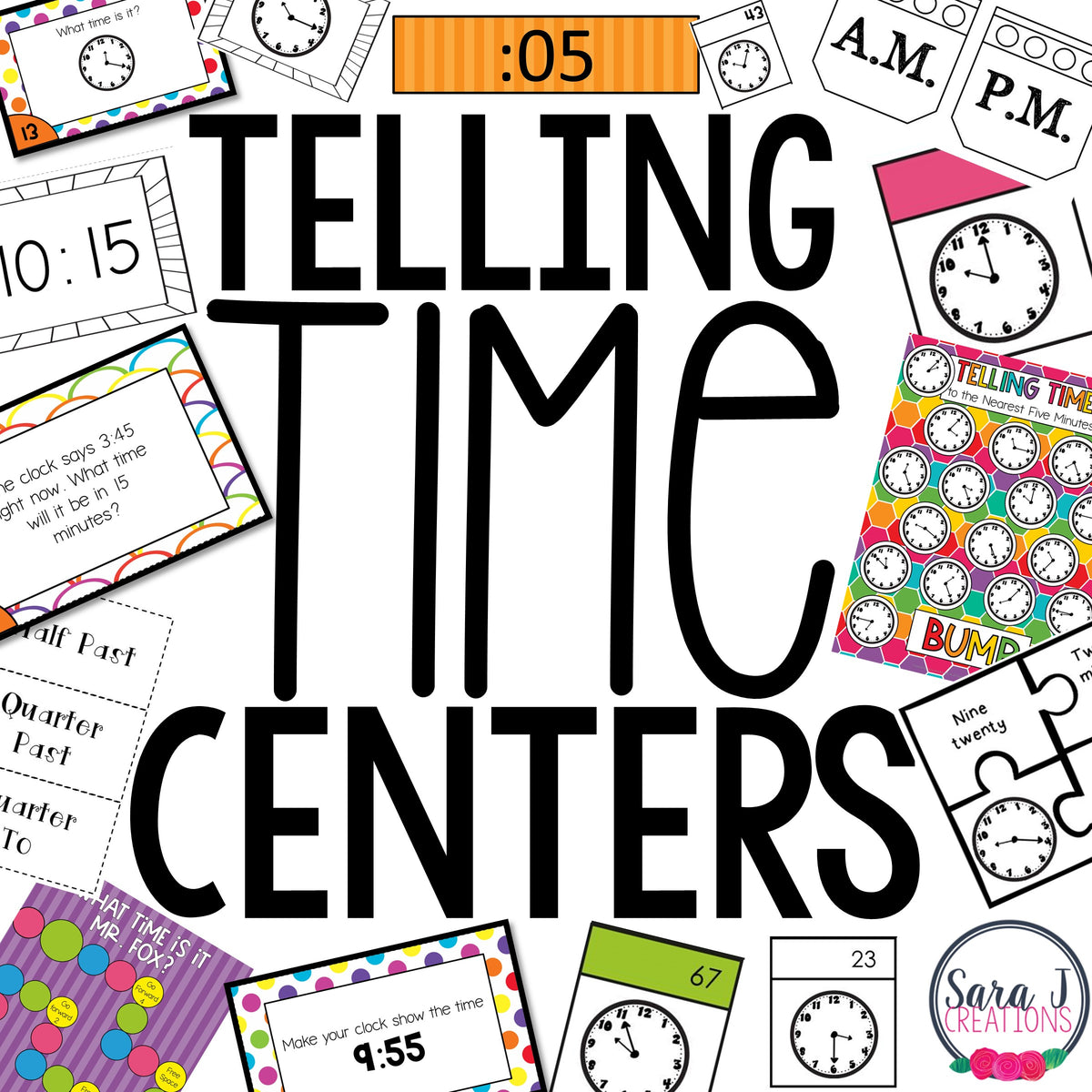 Telling Time to the Five Minute Centers – Sara J Creations