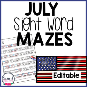 Summer Mazes Editable Sight Word Games for Memorial Day, Flag Day & 4th of July