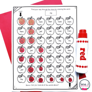 September Sight Word Coloring Pages Editable Apple Mazes for Fall