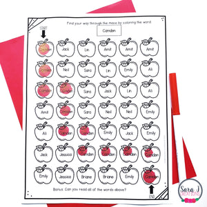 September Sight Word Coloring Pages Editable Apple Mazes for Fall