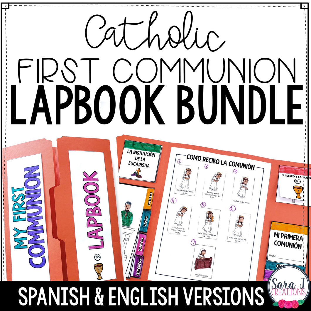 First Communion Lapbook BUNDLE in Spanish & English Eucharist Parts of the Mass