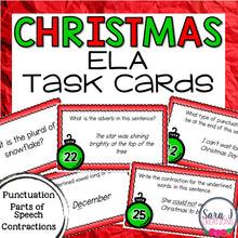 Load image into Gallery viewer, Christmas ELA Task Cards for 2nd Grade - Grammar, Punctuation, Parts of Speech
