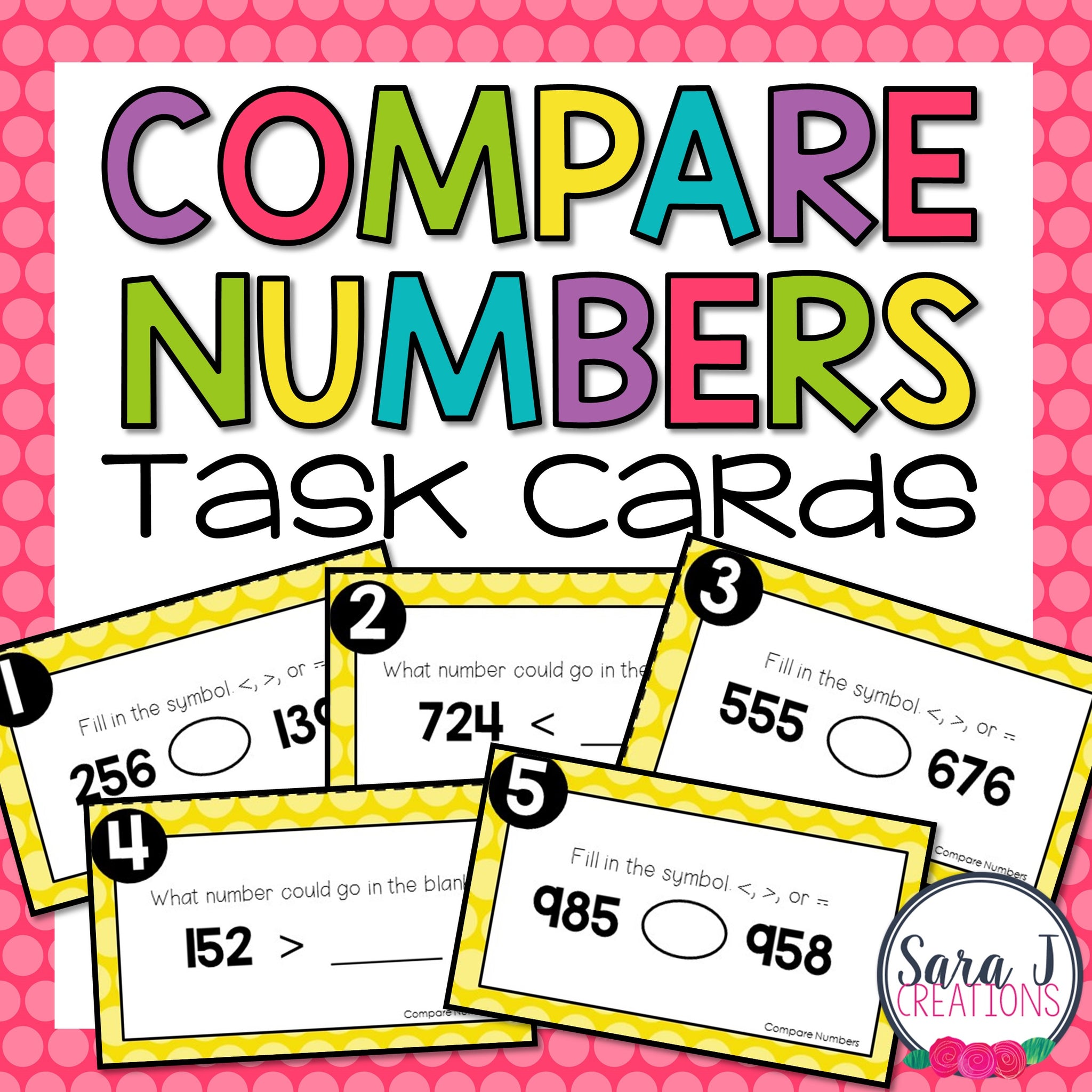 Number Card Comparing Comparing Numbers up to 1,000 Task Cards – Sara J Creations