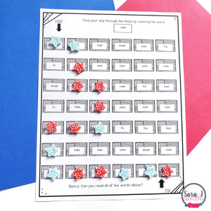 Summer Mazes Editable Sight Word Games for Memorial Day, Flag Day & 4th of July