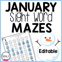 Load image into Gallery viewer, Winter Color by Sight Word Mazes - Snowman Mazes for January
