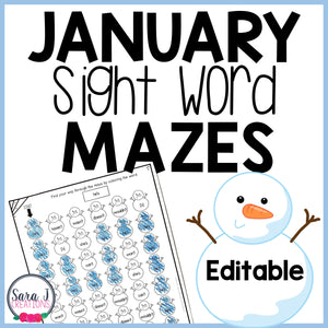 Winter Color by Sight Word Mazes - Snowman Mazes for January