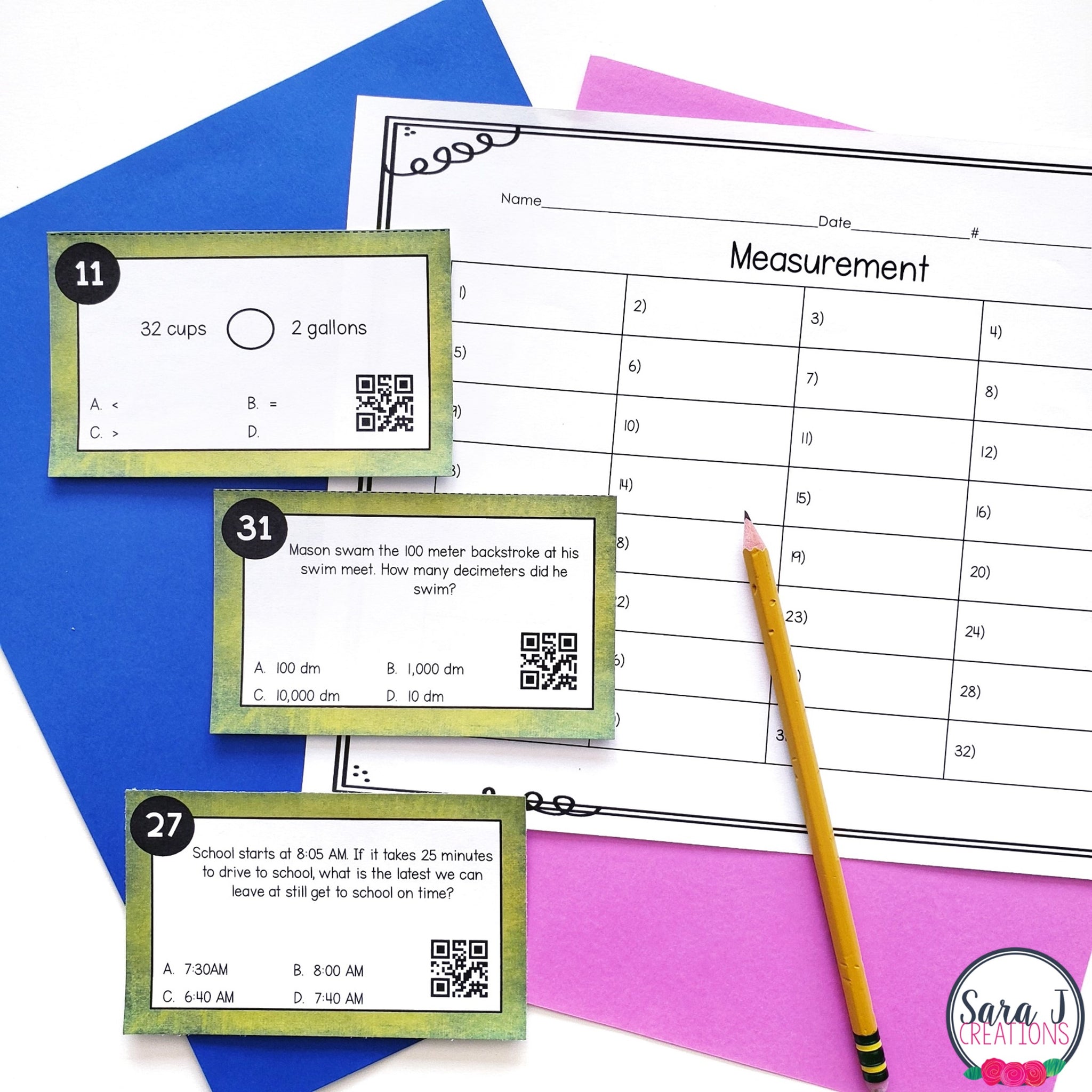 Measurement Conversion Task Cards 4th Grade – Sara J Creations