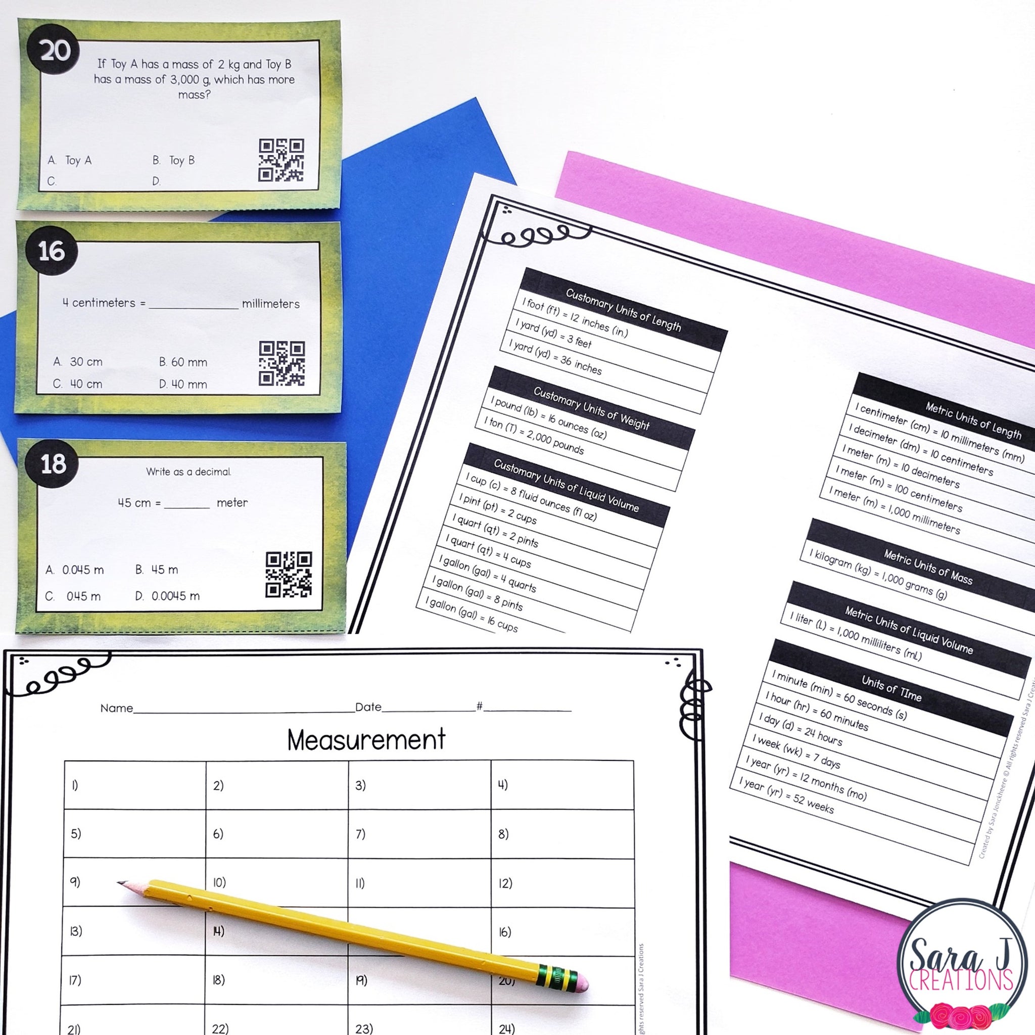 Measurement Conversion Task Cards 4th Grade – Sara J Creations