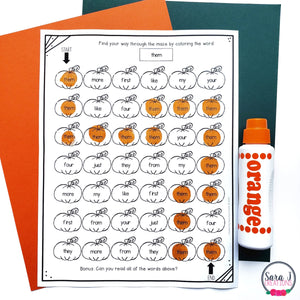 October Pumpkin Editable Fall Maze for Sight Words