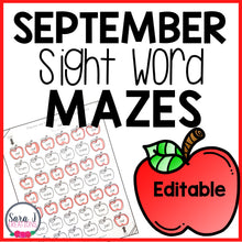 Load image into Gallery viewer, September Sight Word Coloring Pages Editable Apple Mazes for Fall
