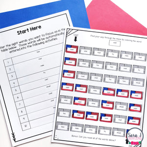 Summer Mazes Editable Sight Word Games for Memorial Day, Flag Day & 4th of July