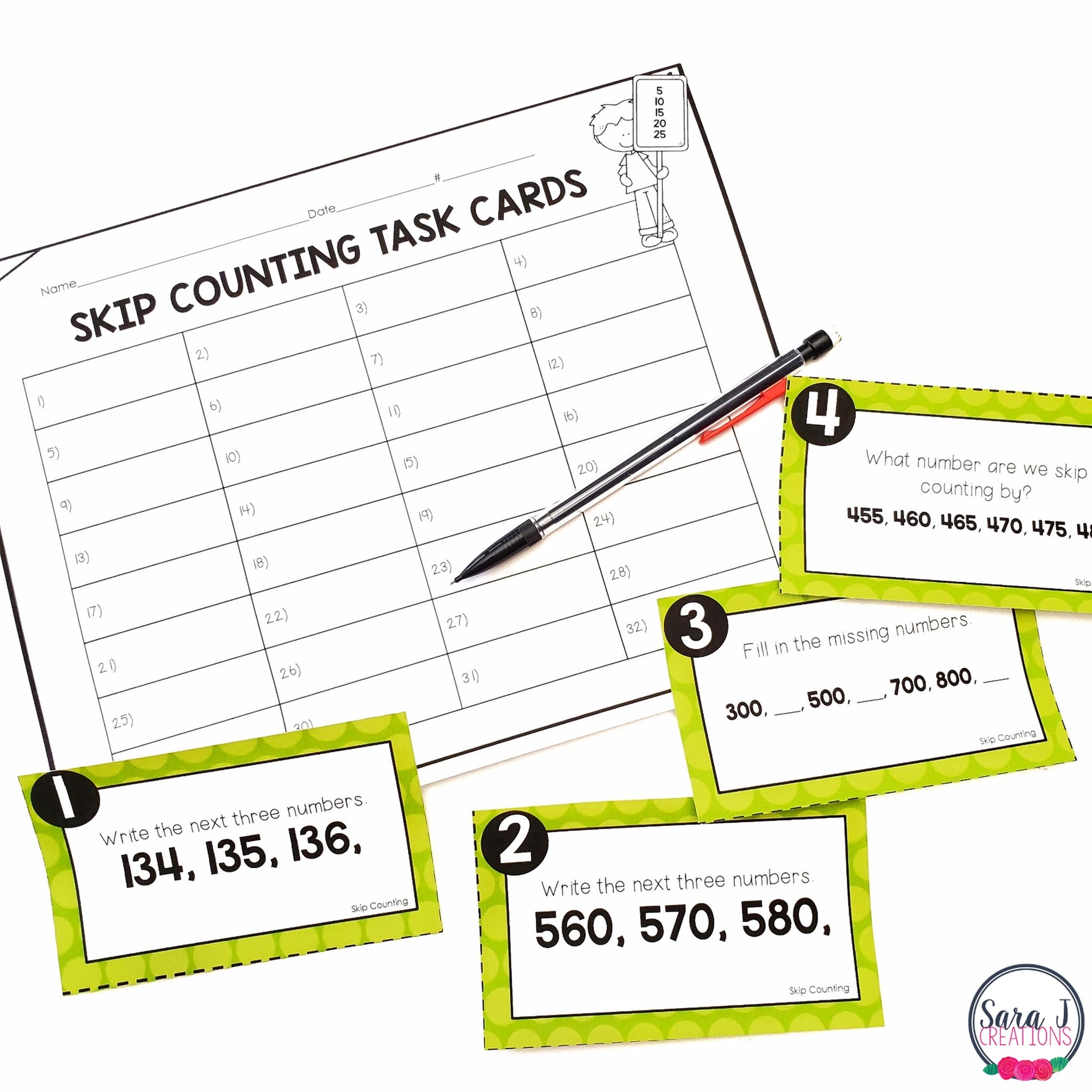 Skip Counting Task Cards – Sara J Creations