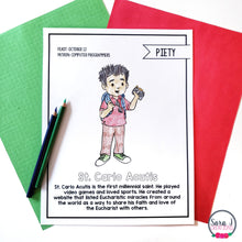 Load image into Gallery viewer, St. Carlo Acutis Activity Pack Catholic Saints Coloring Pages for Canonization
