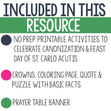 Load image into Gallery viewer, St. Carlo Acutis Activity Pack Catholic Saints Coloring Pages for Canonization
