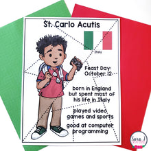 Load image into Gallery viewer, St. Carlo Acutis Activity Pack Catholic Saints Coloring Pages for Canonization
