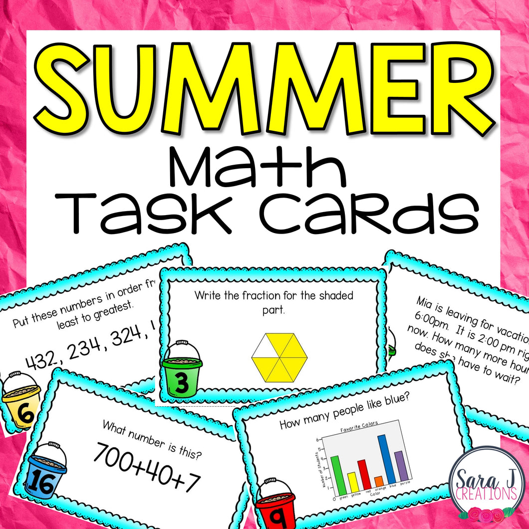 Summer Math Task Cards 2nd Grade Sara J Creations Summer Math Task Cards 2nd Grade Sara J Creations