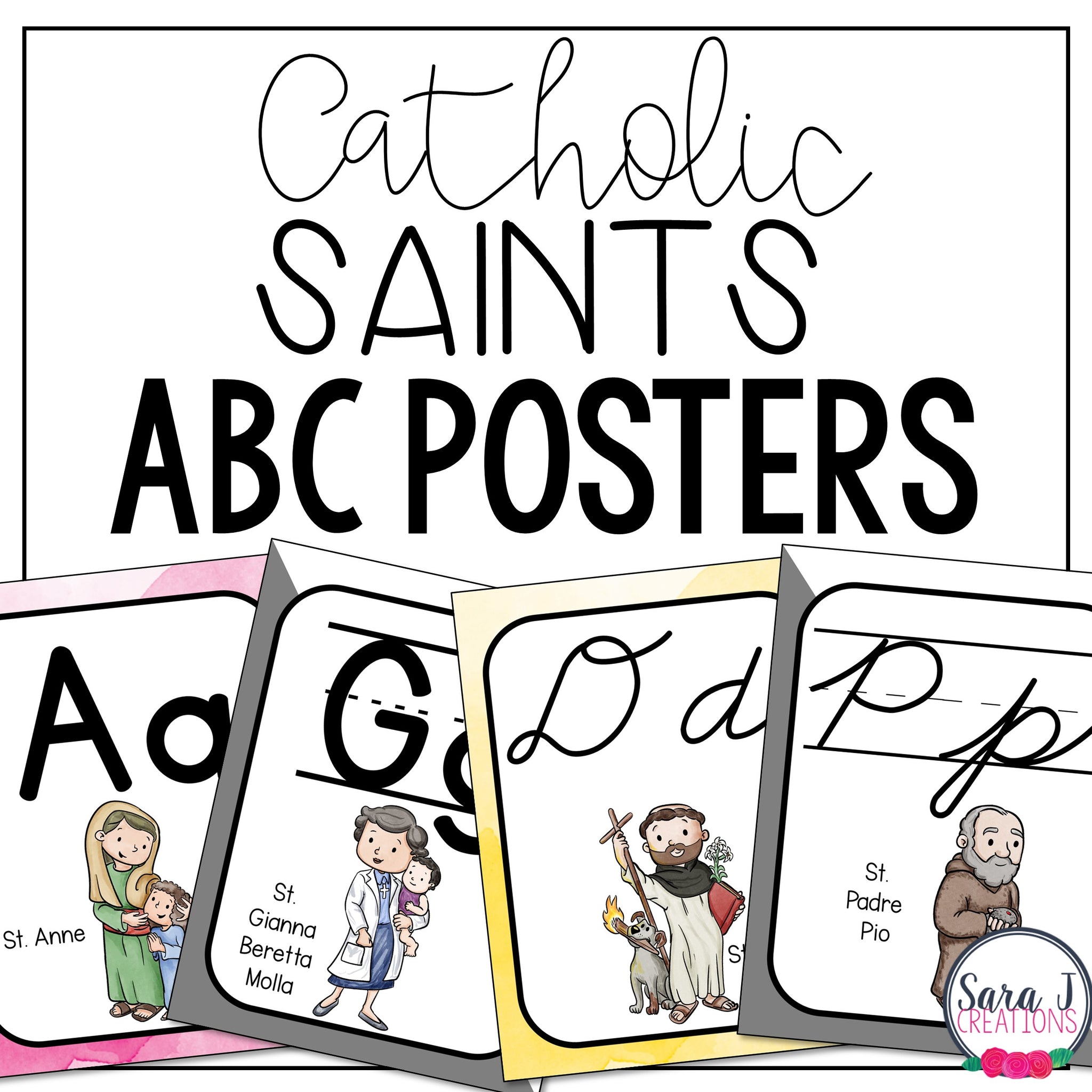 Saint Poster Image Example Catholic Saints ABC Posters – Sara J Creations