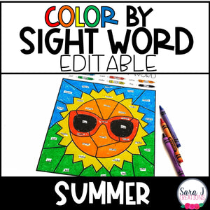 Editable Color by Sight Word - Summer Version