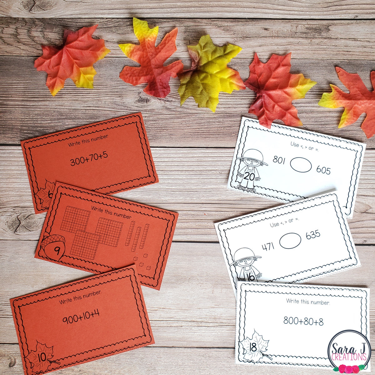 Fall Math Task Cards - Place Value – Sara J Creations