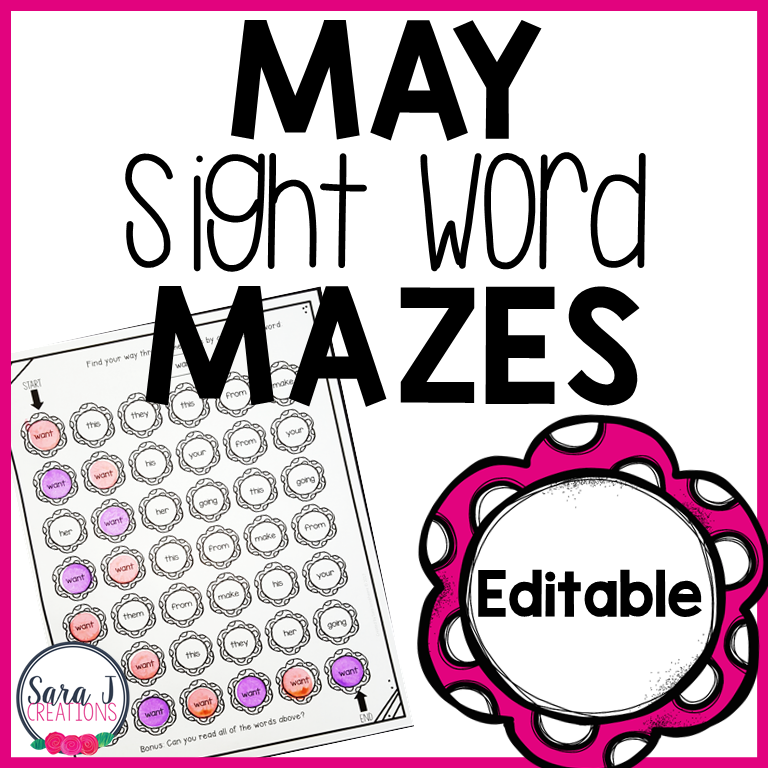 Sight Word Mazes May Flowers for Spring EDITABLE