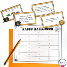 Load image into Gallery viewer, Halloween Math Task Cards - Time, Place Value, Story Problems
