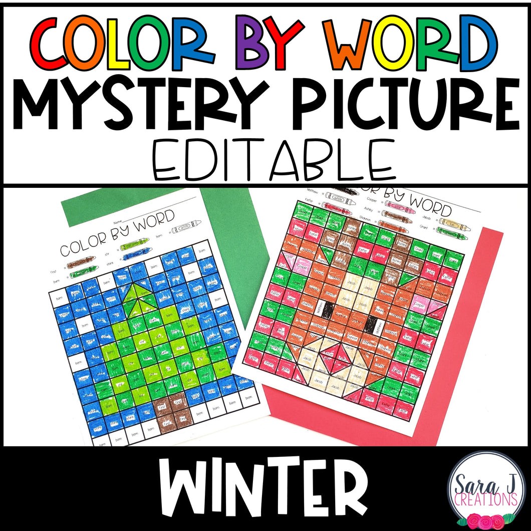Winter Editable Color by Sight Word Mystery Picture