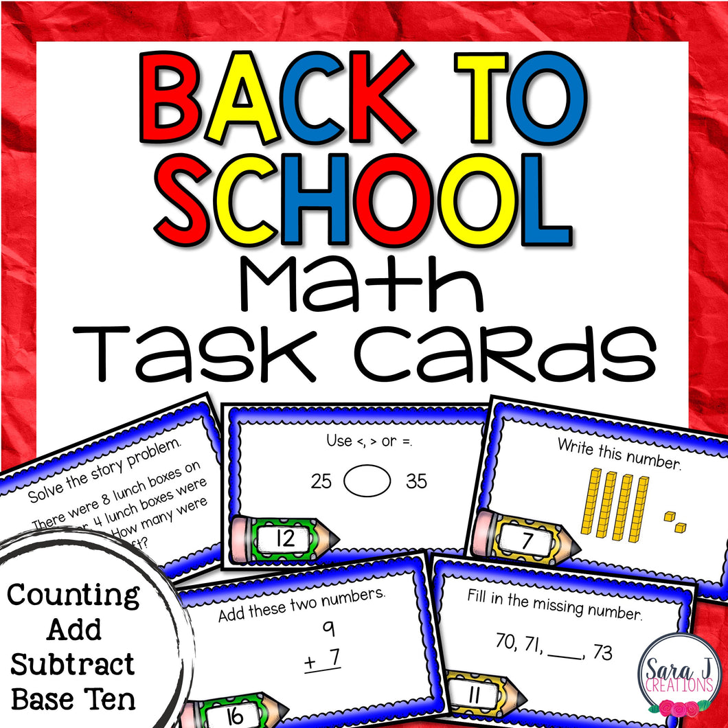 Back to School Math Task Cards