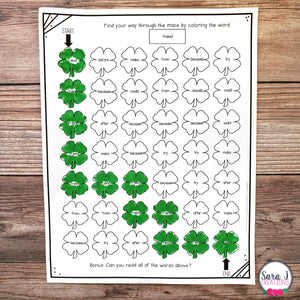 St. Patrick's Day Color by Sight Word Mazes