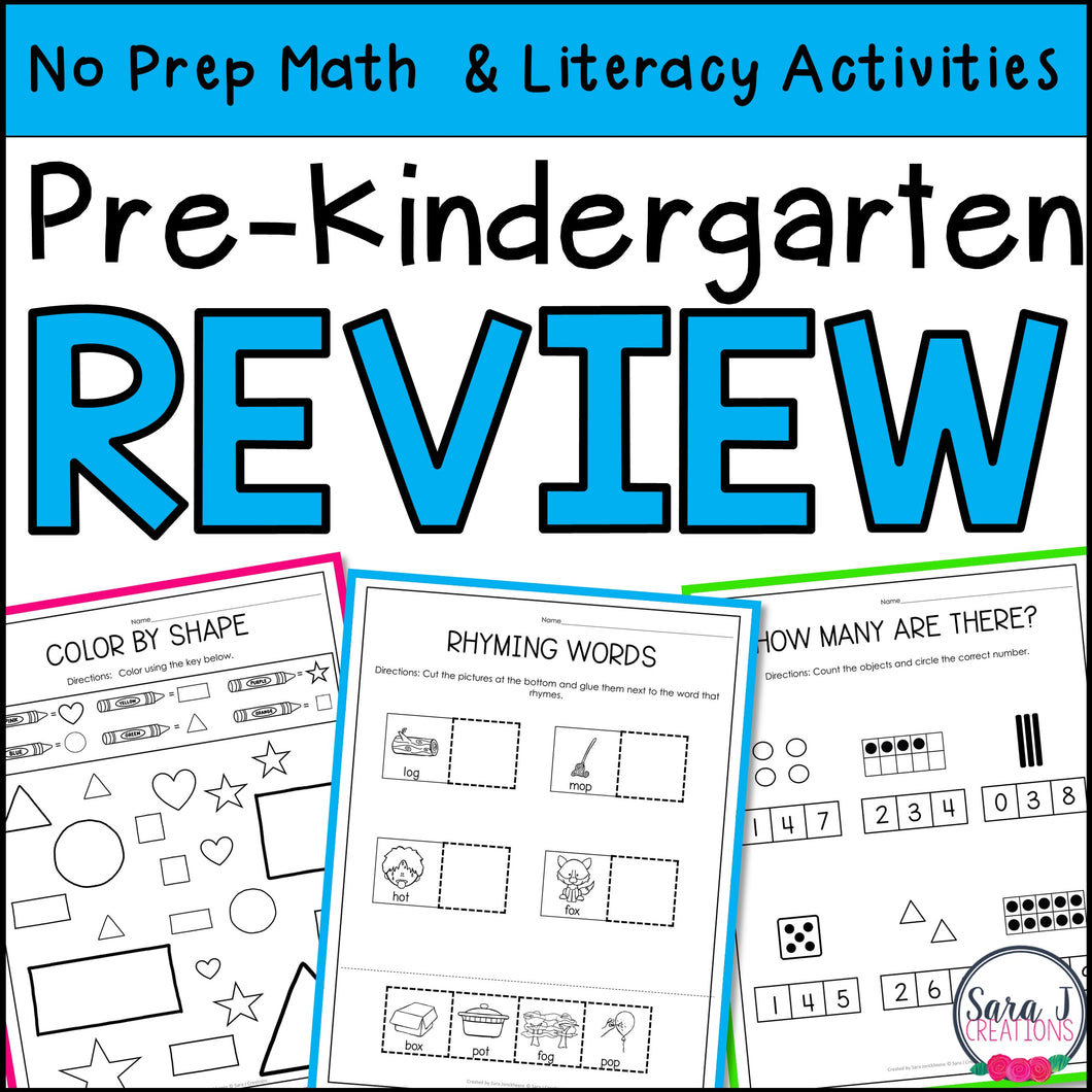 Summer Review Pre K - Preschool – Sara J Creations