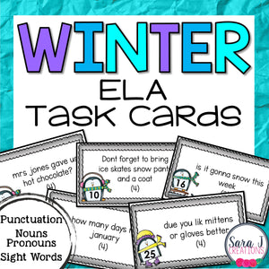 Winter Themed ELA Task Cards - Punctuation, Parts of Speech, Fix the Sentence