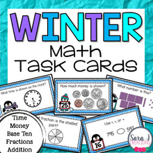 Load image into Gallery viewer, Winter Math Task Cards - Time, Money, Fractions, Place Value
